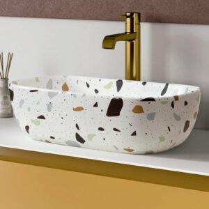 Vasque à Poser PRAGA 45,5x32x13,5cm Blanc Terrazo