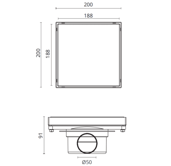 Siphon Sol de Douche Carré LINE 200x200mm Chrome BK4020601 – Image 2