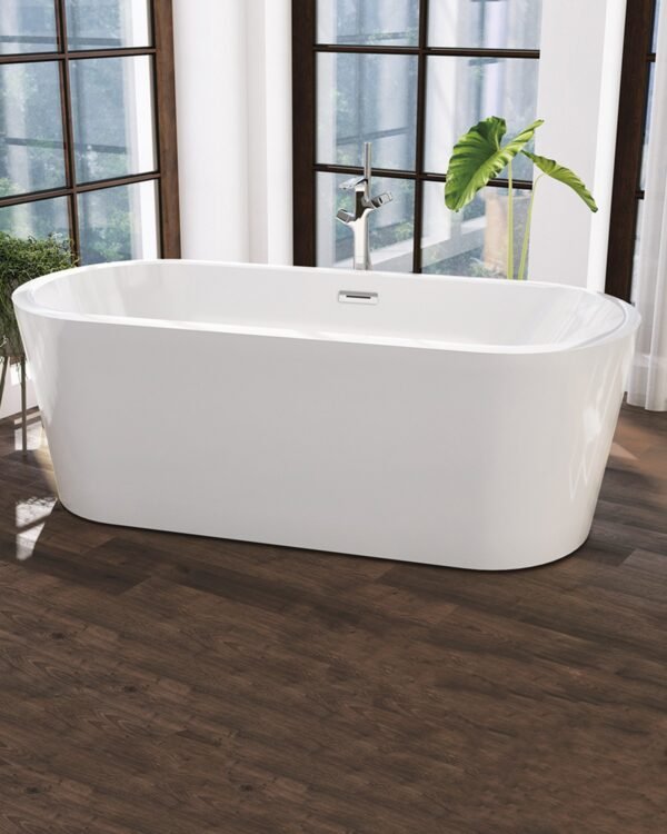 Baignoire Ilot en Acrylique DANUBIO Blanc Mat avec Vidage Automatique 170x80x60cm – Image 2