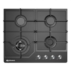 Plaque à Gaz JOHNSON Verre Noir 4 Foyers 60cm Triple Anneau Fonte JAMA4BN