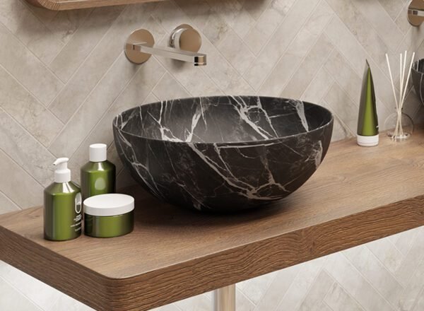 Vasque à Poser GENOVA (Bol Transfer) 40x40x15cm Noir Mabré – Image 3