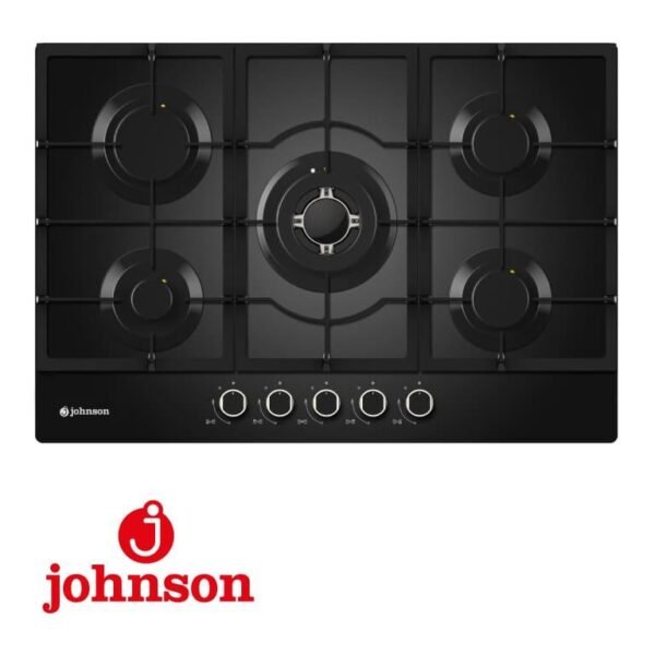 Plaque à gaz JOHNSON Top en Verre Noir 5 Foyers 75cm JAMA575BN