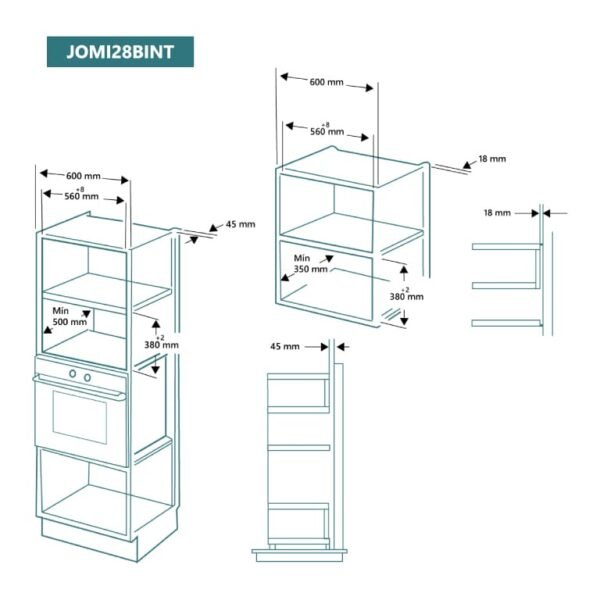 Micro-Ondes JOHNSON Verre Blanc 28L 900W Grill 1000W Écran Tactile Encastrable JOMI28BINT – Image 2