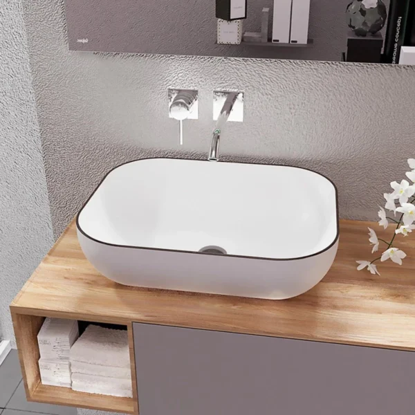 Vasque à Poser BEIRA 51x40,5x14,5cm Blanc Contours Noirs – Image 2