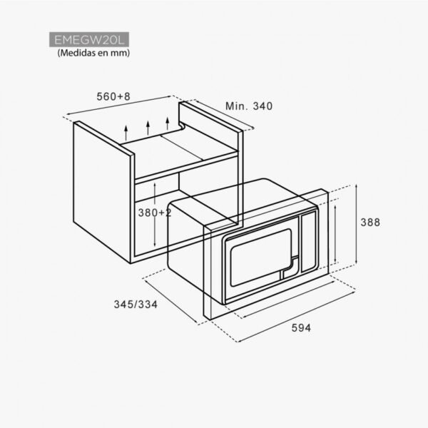 Micro-Ondes EAS ÉLECTRIC Verre Blanc 20L 800W Grill 1000W Écran Tactile Encastrable EMEGW20L – Image 2