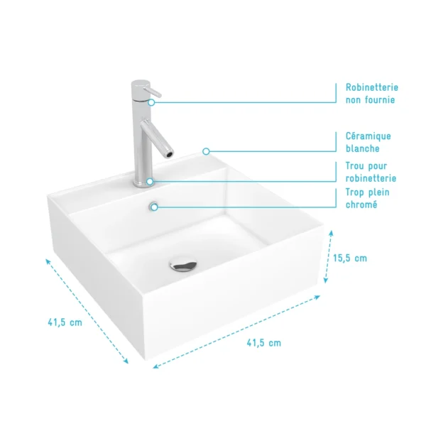 Vasque à Fixer LIBRA 41x41x15cm Blanc Brillant – Image 2