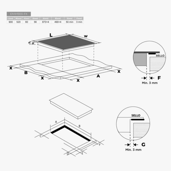 Plaque à Induction 5 Foyers 90cm Verre Noir EMIH900-FX – Image 2