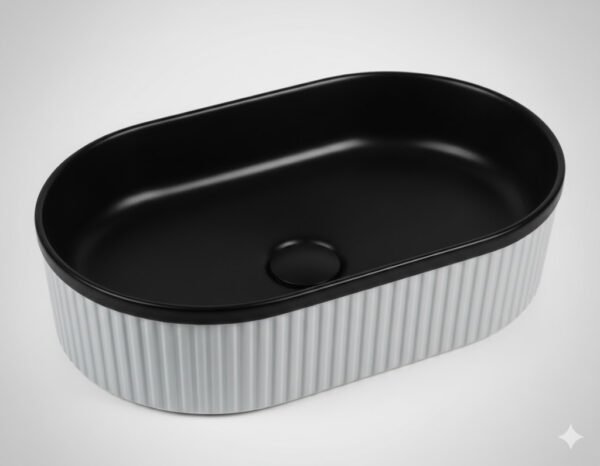 Vasque à Poser 3018CA05M 49x31x13cm Ext Blanc Rugueux Mat/Int Noir Mix