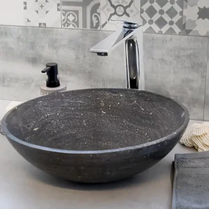 Vasque à poser en Pierre ADWA 42x13cm Gris Foncé Mat/Interieur Noir Brillant