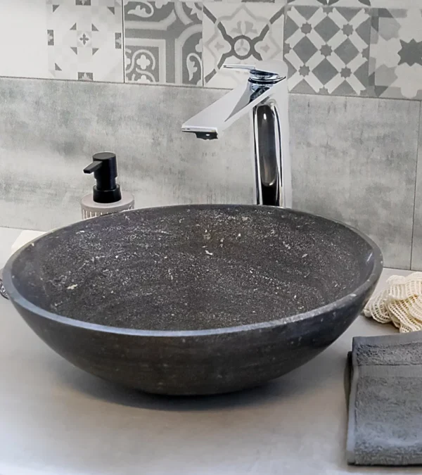 Vasque à poser en Pierre ADWA 42x13cm Gris Foncé Mat/Interieur Noir Brillant