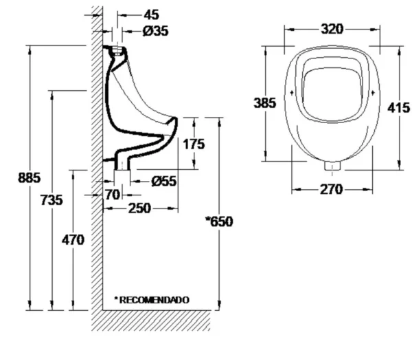 Pack Urinoir Complet Alimentation Arrière (Robinet Poussoir + Vidage) – Image 2