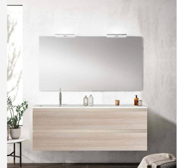 Set Meuble Susp 2T NOA 120x45x55cm Chêne Gris+ Lav Gauche 121cm Blanc 65C14/120