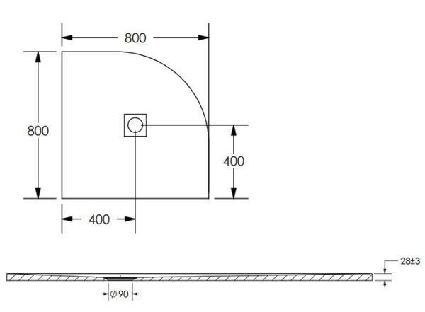 Receveur de Douche en Résine Semi-Circulaire Blanc 80x80cm + Bonde + Grille – Image 2