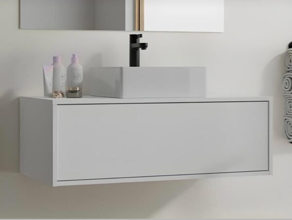 Meuble Susp 1T KAMUY + Plan en Bois pour Vasque 80x45x30cm Blanc Mat MSKB80