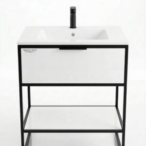 Meuble Sur Pieds 1T STRUCTURE 80x45x85cm Blanc Profilé Noir