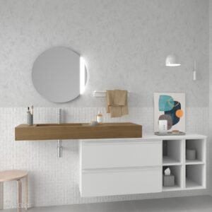 Plan avec Lavabo Droit Intégré COMPAKT46 1400mm Trou pour Mitigeur Chêne Obscur 83972