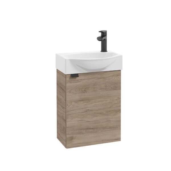 Set Meuble Mini Susp Chêne(Cambrian) 1P 44x22,4x56cm + Lav Blanc CNB429C