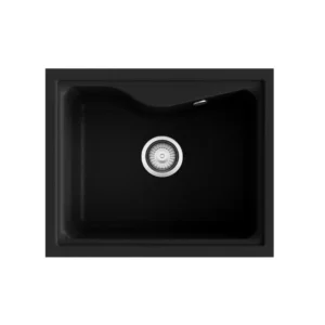 CITY 1C Évier en Résine 1 Bac 61,5x50,5x22cm Noir Ganite Mat BS330C