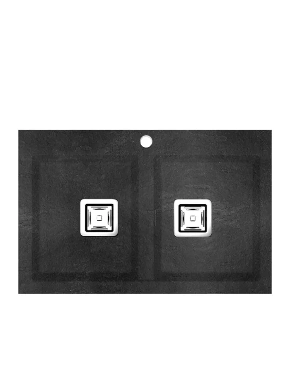 KOBUS 80 Bas Évier en Résine 2 Bacs 80x52x20cm Noir Granite Mat BS826C