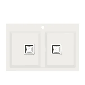 KOBUS 80 Haut Évier en Résine 2 Bacs 80x52x20cm Blanc Mat SW816C