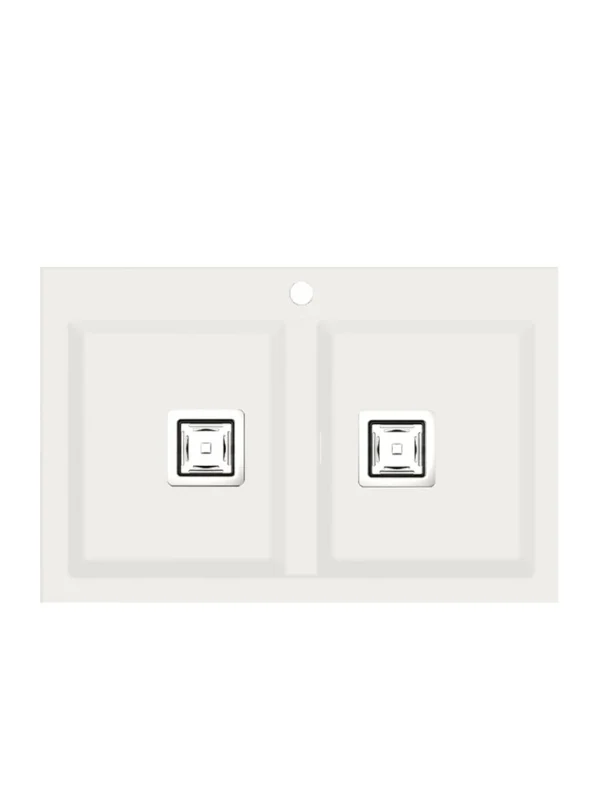 KOBUS 80 Haut Évier en Résine 2 Bacs 80x52x20cm Blanc Mat SW816C