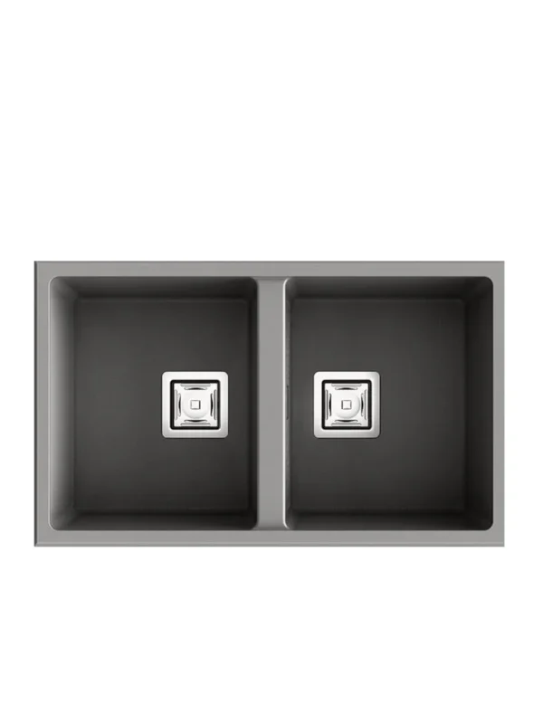 ZIE 70 évier en Résine 2 Bacs 75x45x20cm Ash Gris Mat AS184C