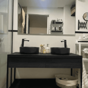 Meuble sur Pieds 2T STRUCTURE Pour 2 Vasques 120x45cm Profilé Noir Bois Cendre 9371