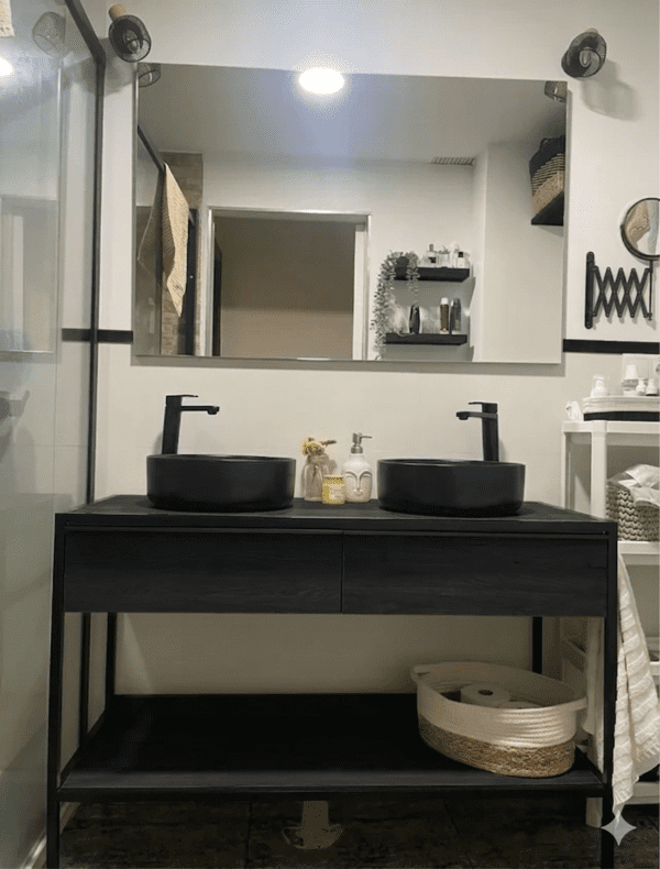 Meuble sur Pieds 2T STRUCTURE Pour 2 Vasques 120x45cm Profilé Noir Bois Cendre 9371