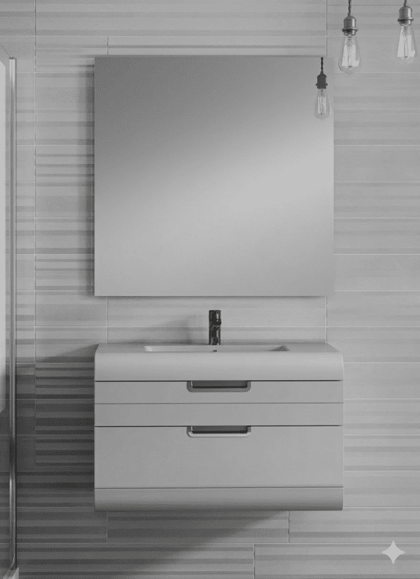 Set Meuble Susp 2T SUNNE 80x45x55cm Gris + Lav 81cm Corian Blanc