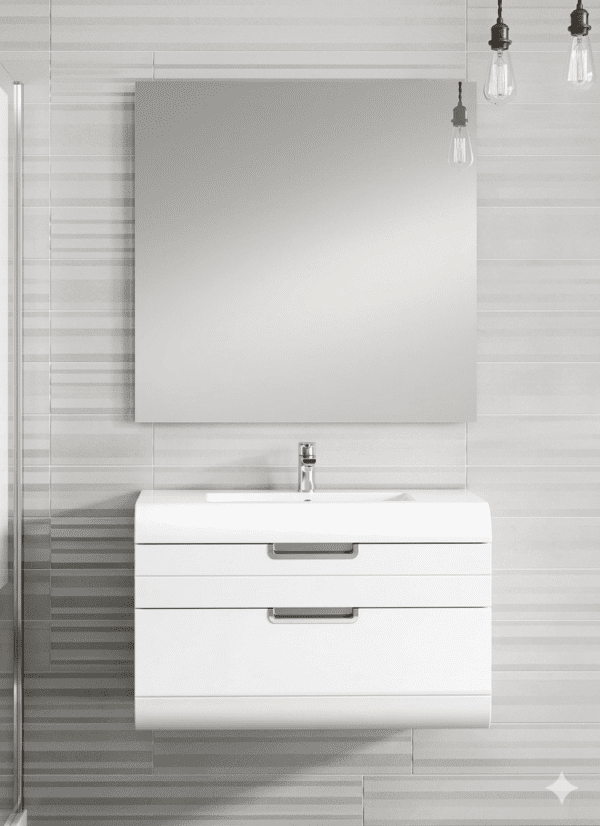 Set Meuble Susp 2T SUNNE 80x45x55cm Blanc + Lav 81cm Corian Blanc