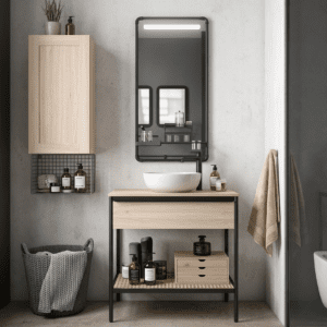 Meuble Sur Pieds 1T VINCI 60x45x85cm Chêne Aurora Profilé Noir 630055