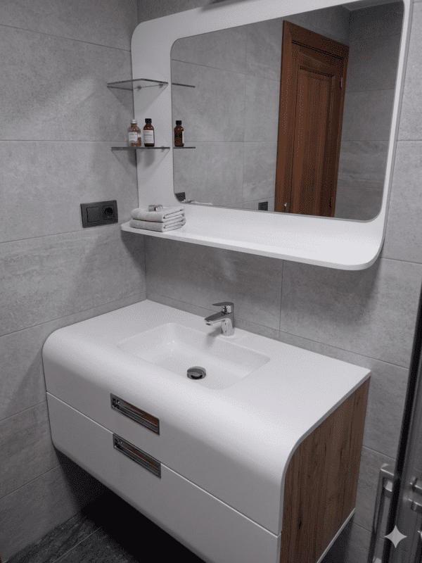 Set Meuble Susp 2T SUNNE 100x45x55cm Blanc/Urban(Roble)+ Lav 101cm Corian Blanc