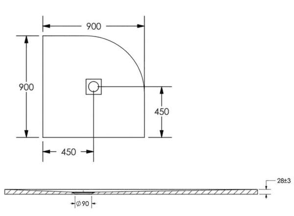 Receveur de Douche en Résine Semi-Circulaire Blanc 90x90cm + Bonde + Grille – Image 2