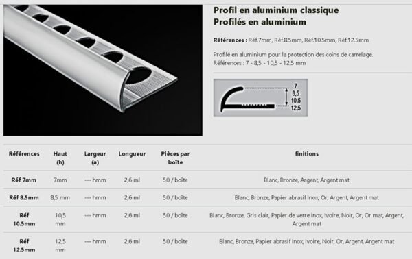 Profilé Alu Courbé 8,5mm Argent Brillant 2,6ml 00A85PB – Image 2