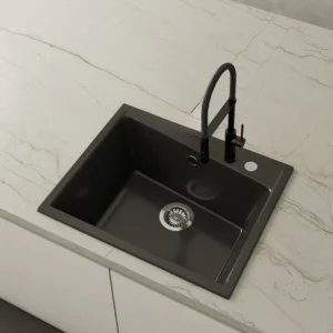 KUMA 60 Évier en Résine 1 Bac 62x51x22cm Noir Mat NL301LMC