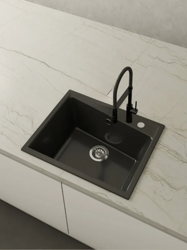 KUMA 60 Évier en Résine 1 Bac 62x51x22cm Noir Mat NL301LMC