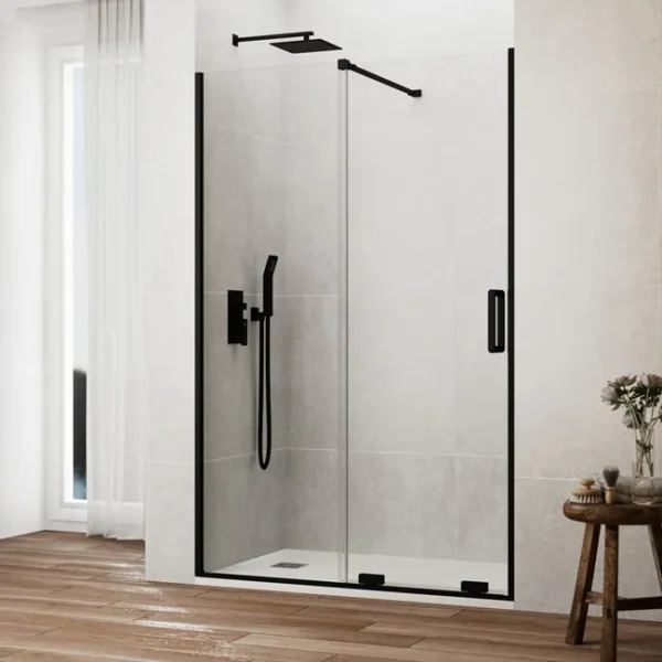 Paroi de Douche Frontale COSMOS 1Fixe+1Coulissante 155x195cm Noir/Transp CASTEL CS1155NEGRA (2ct)