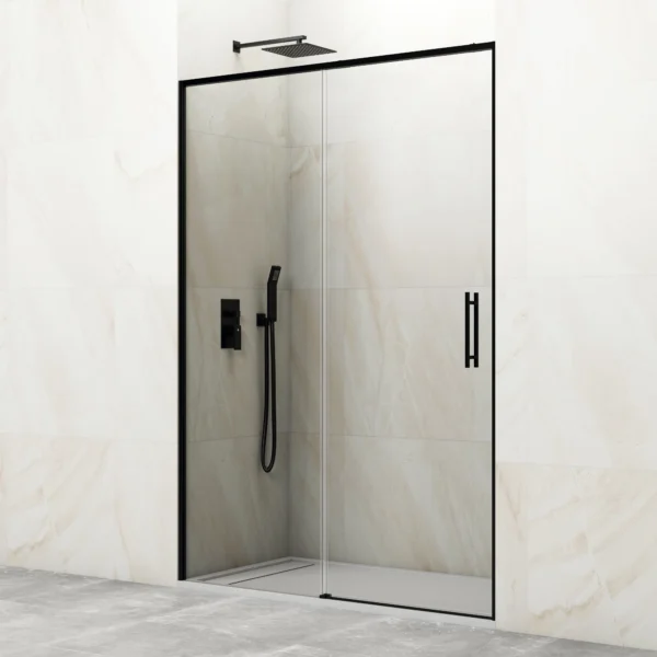 Paroi de Douche Frontale COSMOS 1Fixe+1Coulissante 110x195cm Noir/Transp CASTEL CS1110NEGRO