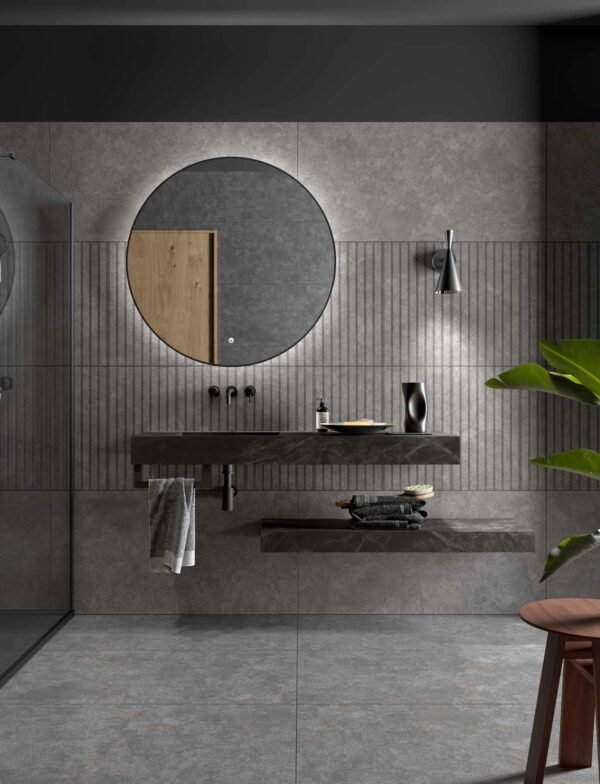 Plan avec Lavabo Intégré COMPAKT46 1200mm Mitigeur Mural Gris Pierre 83368