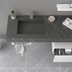 Plan avec Lavabo Gauche Intégré COMPAKT51 1000mm Trou pour Mitigeur Gris Pierre 25492