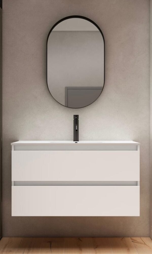 Meuble Susp 2T LINK OLIVE 90x45x57cm BLanc/Chene MSLOCB