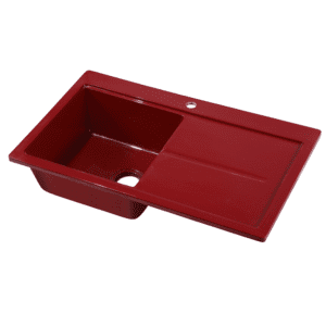 CITY Évier en Résine 1 Bac+Égouttoir Droit ou Gauche 85x50,5x22cm Rouge Brillant SS321C