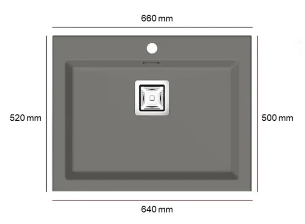 KOBUS 66 Bas Évier en Résine 1Bac 65,5x52x20cm Gris AS822C – Image 2