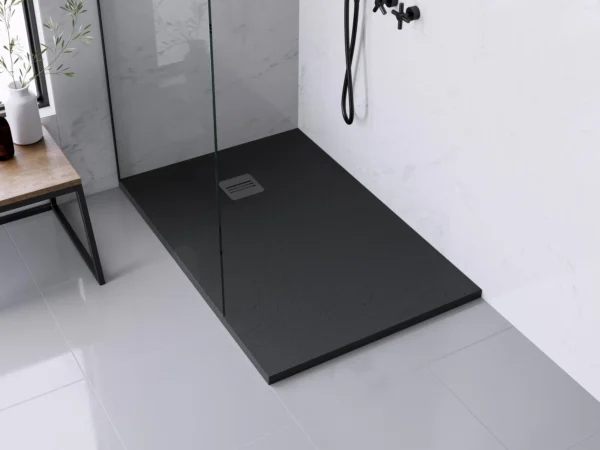 Receveur de Douche en Résine 100x70cm Noir + Bonde + Grille