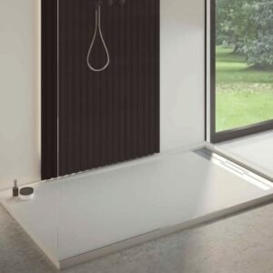 Receveur de Douche en Résine DRACO Blanc 100x70cm + Bonde + Grille Caniveau