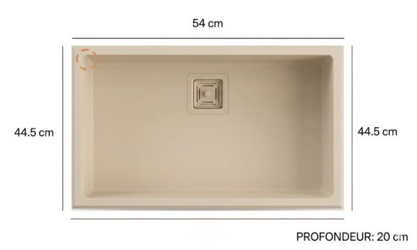 GANDIA 50 Évier en Résine 1 Bac 54x44,5x20cm Beige Mat PU194C – Image 2