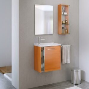 Set Meuble Susp 1P JAZZ 48x22x40cm Orange + Lav Blanc+Miroir 46x60cm NARANJA